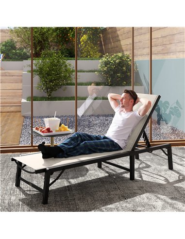 Outsunny Folding Sun Lounger, 5-Position Adjustable Garden Chaise Lounge Sunbed, Steel Frame Reclining Chair for Beach, Porch, P