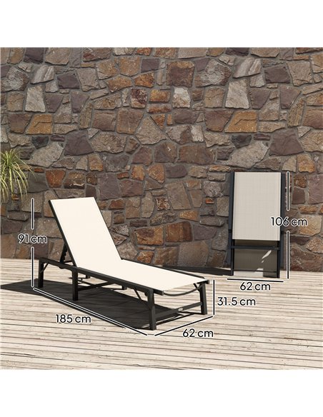 Outsunny Folding Sun Lounger, 5-Position Adjustable Garden Chaise Lounge Sunbed, Steel Frame Reclining Chair for Beach, Porch, P - pic 151461 | FastDaddyshop