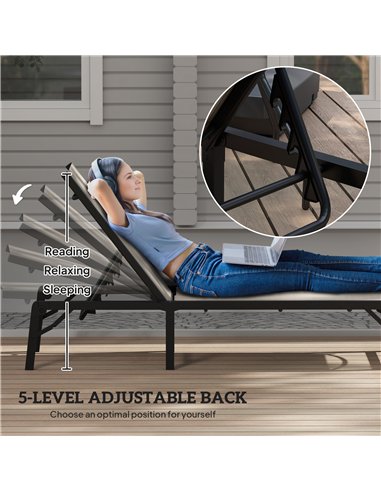 Outsunny Folding Sun Lounger, 5-Position Adjustable Garden Chaise Lounge Sunbed, Steel Frame Reclining Chair for Beach, Porch, P