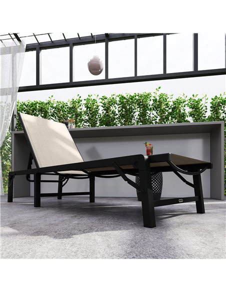 Outsunny Folding Sun Lounger, 5-Position Adjustable Garden Chaise Lounge Sunbed, Steel Frame Reclining Chair for Beach, Porch, P - pic 151466 | FastDaddyshop