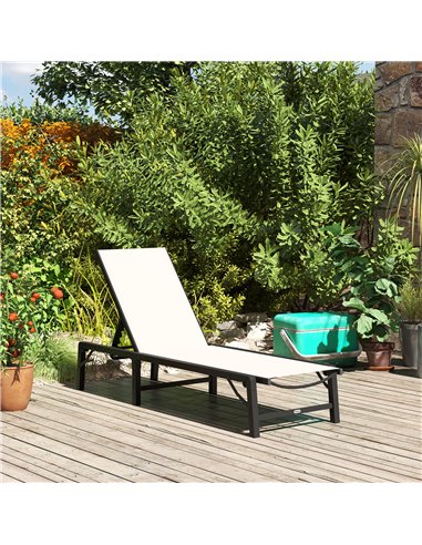 Outsunny Folding Sun Lounger, 5-Position Adjustable Garden Chaise Lounge Sunbed, Steel Frame Reclining Chair for Beach, Porch, P