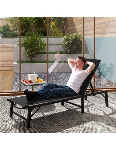 Outsunny Folding Sun Lounger, 5-Position Adjustable Garden Chaise Lounge Sunbed, Steel Frame Reclining Chair for Beach, Porch, P