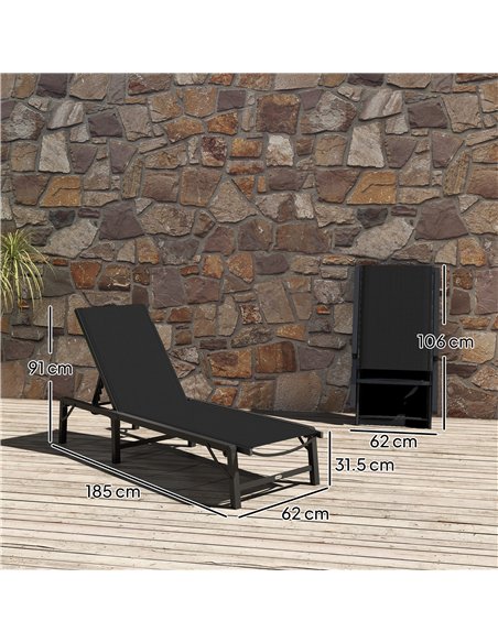 Outsunny Folding Sun Lounger, 5-Position Adjustable Garden Chaise Lounge Sunbed, Steel Frame Reclining Chair for Beach, Porch, P - pic 151470 | FastDaddyshop