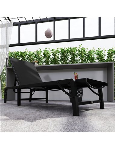 Outsunny Folding Sun Lounger, 5-Position Adjustable Garden Chaise Lounge Sunbed, Steel Frame Reclining Chair for Beach, Porch, P