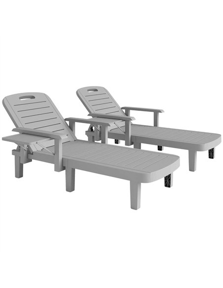 Outsunny Set of 2 Resin Reclining Sun Loungers for Garden, 5 Positions Adjustable Outdoor Chaise Lounge Chairs with Wood Texture - pic 151477 | FastDaddyshop