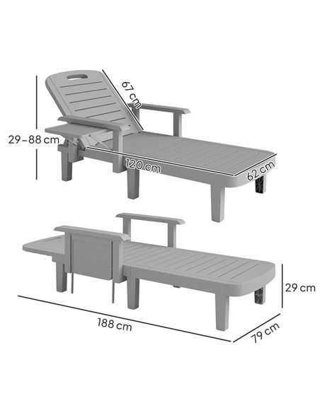 Outsunny Set of 2 Resin Reclining Sun Loungers for Garden, 5 Positions Adjustable Outdoor Chaise Lounge Chairs with Wood Texture - pic 151479 | FastDaddyshop