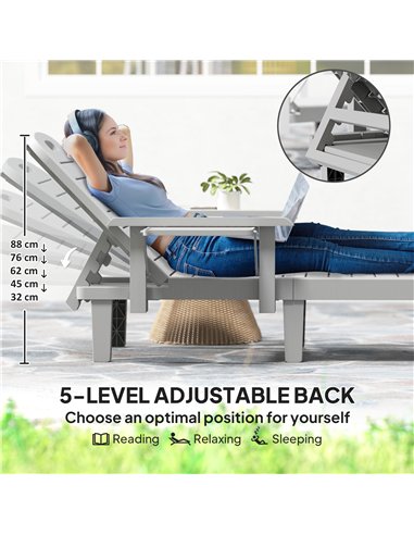 Outsunny Set of 2 Resin Reclining Sun Loungers for Garden, 5 Positions Adjustable Outdoor Chaise Lounge Chairs with Wood Texture