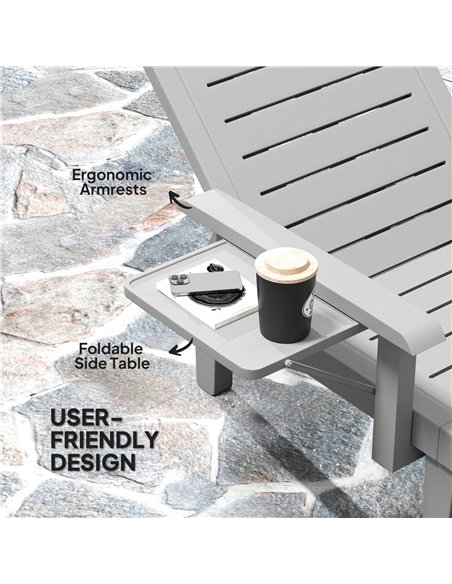 Outsunny Set of 2 Resin Reclining Sun Loungers for Garden, 5 Positions Adjustable Outdoor Chaise Lounge Chairs with Wood Texture - pic 151481 | FastDaddyshop