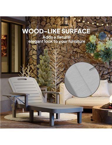 Outsunny Set of 2 Resin Reclining Sun Loungers for Garden, 5 Positions Adjustable Outdoor Chaise Lounge Chairs with Wood Texture