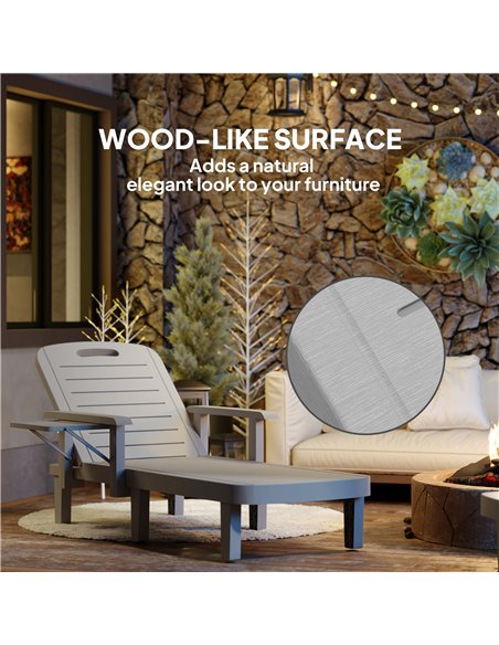 Outsunny Set of 2 Resin Reclining Sun Loungers for Garden, 5 Positions Adjustable Outdoor Chaise Lounge Chairs with Wood Texture - pic 151483 | FastDaddyshop