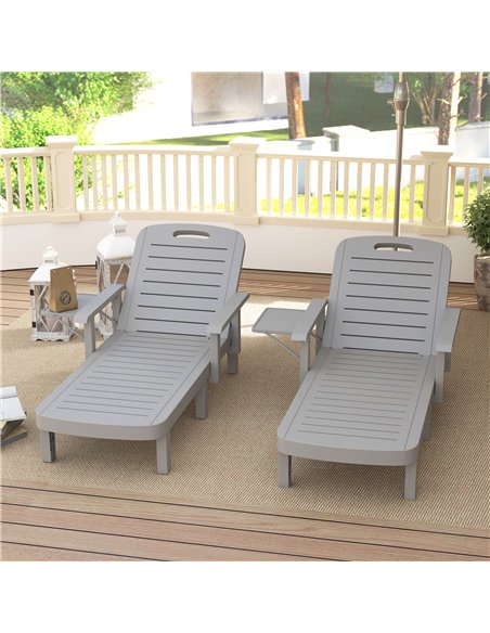Outsunny Set of 2 Resin Reclining Sun Loungers for Garden, 5 Positions Adjustable Outdoor Chaise Lounge Chairs with Wood Texture - pic 151484 | FastDaddyshop