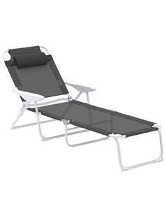 Outsunny Foldable Lounge Chair with 4-Level Adjustable Backrest & Headrest - Charcoal Grey