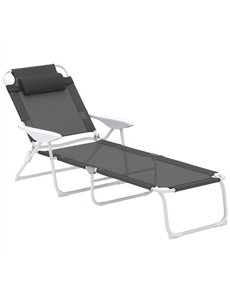 Outsunny Foldable Lounge Chair with 4-Level Adjustable Backrest & Headrest - Charcoal Grey - pic 151486 | FastDaddyshop