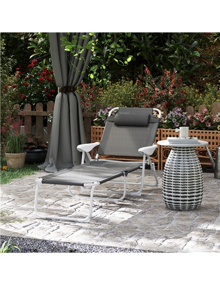 Outsunny Foldable Lounge Chair with 4-Level Adjustable Backrest & Headrest - Charcoal Grey - pic 151487 | FastDaddyshop