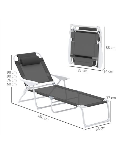 Outsunny Foldable Lounge Chair with 4-Level Adjustable Backrest & Headrest - Charcoal Grey - pic 151488 | FastDaddyshop