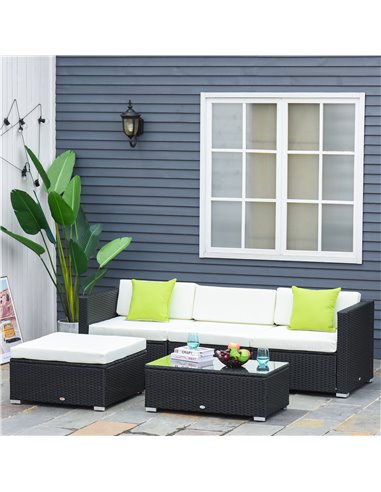 Outsunny 4-Seater Rattan Sofa Set with Cushion Pillows, Black