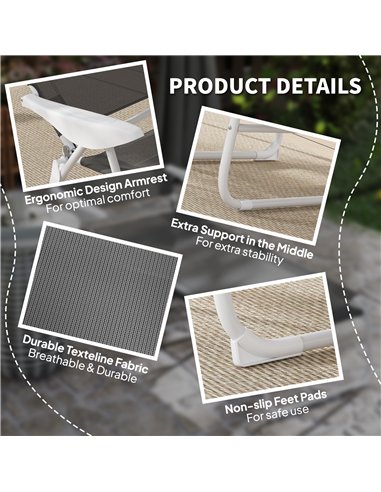Outsunny Foldable Lounge Chair with 4-Level Adjustable Backrest & Headrest - Charcoal Grey