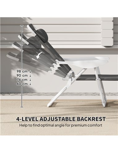 Outsunny Foldable Lounge Chair with 4-Level Adjustable Backrest & Headrest - Charcoal Grey