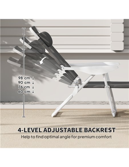 Outsunny Foldable Lounge Chair with 4-Level Adjustable Backrest & Headrest - Charcoal Grey - pic 151492 | FastDaddyshop
