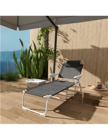 Outsunny Foldable Lounge Chair with 4-Level Adjustable Backrest & Headrest - Charcoal Grey