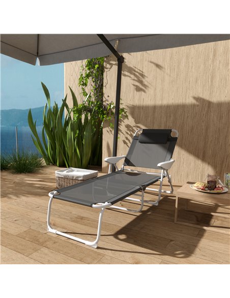 Outsunny Foldable Lounge Chair with 4-Level Adjustable Backrest & Headrest - Charcoal Grey - pic 151493 | FastDaddyshop