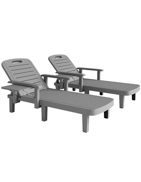 Outsunny Set of 2 Resin Reclining Sun Loungers for Garden, 5 Positions Adjustable Outdoor Chaise Lounge Chairs with Wood Texture - pic 151495 | FastDaddyshop