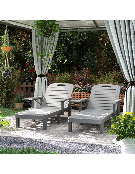Outsunny Set of 2 Resin Reclining Sun Loungers for Garden, 5 Positions Adjustable Outdoor Chaise Lounge Chairs with Wood Texture - pic 151496 | FastDaddyshop
