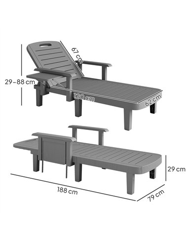 Outsunny Set of 2 Resin Reclining Sun Loungers for Garden, 5 Positions Adjustable Outdoor Chaise Lounge Chairs with Wood Texture
