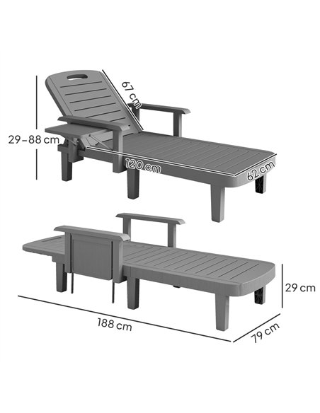 Outsunny Set of 2 Resin Reclining Sun Loungers for Garden, 5 Positions Adjustable Outdoor Chaise Lounge Chairs with Wood Texture - pic 151497 | FastDaddyshop