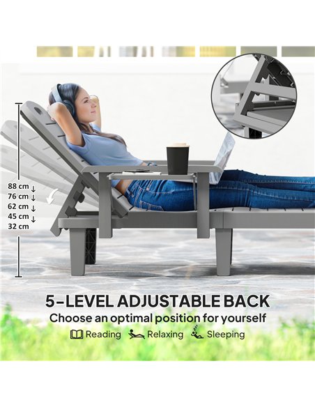 Outsunny Set of 2 Resin Reclining Sun Loungers for Garden, 5 Positions Adjustable Outdoor Chaise Lounge Chairs with Wood Texture - pic 151498 | FastDaddyshop