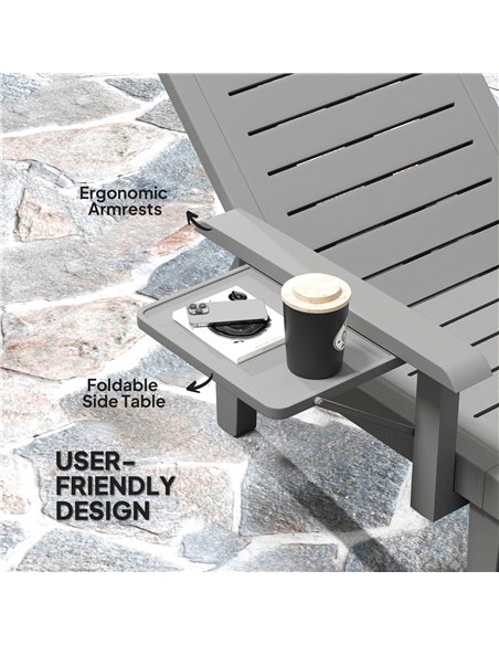 Outsunny Set of 2 Resin Reclining Sun Loungers for Garden, 5 Positions Adjustable Outdoor Chaise Lounge Chairs with Wood Texture - pic 151499 | FastDaddyshop