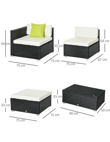 Outsunny 4-Seater Rattan Sofa Set with Cushion Pillows, Black