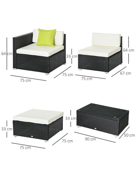 Outsunny 4-Seater Rattan Sofa Set with Cushion Pillows, Black - pic 15150 | FastDaddyshop
