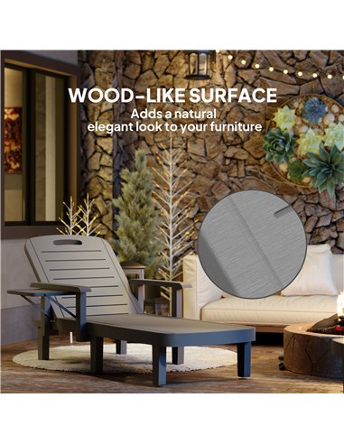 Outsunny Set of 2 Resin Reclining Sun Loungers for Garden, 5 Positions Adjustable Outdoor Chaise Lounge Chairs with Wood Texture