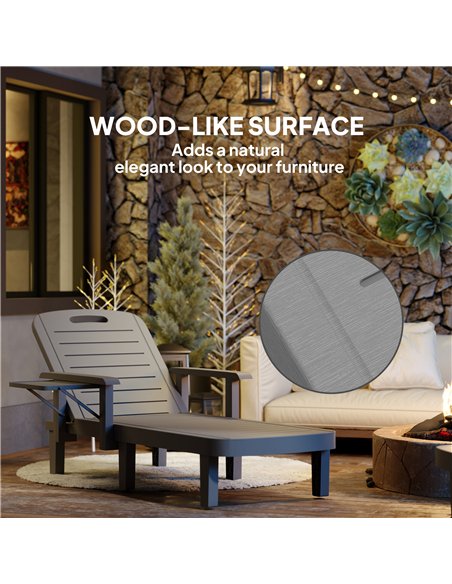 Outsunny Set of 2 Resin Reclining Sun Loungers for Garden, 5 Positions Adjustable Outdoor Chaise Lounge Chairs with Wood Texture - pic 151501 | FastDaddyshop