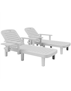 Outsunny Set of 2 Resin Reclining Sun Loungers for Garden, 5 Positions Adjustable Outdoor Chaise Lounge Chairs with Wood Texture