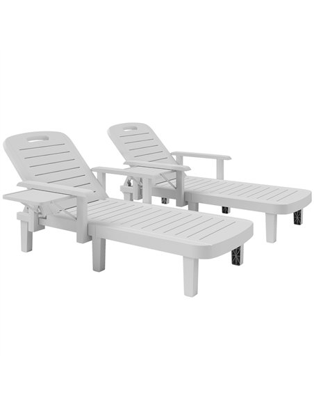 Outsunny Set of 2 Resin Reclining Sun Loungers for Garden, 5 Positions Adjustable Outdoor Chaise Lounge Chairs with Wood Texture - pic 151504 | FastDaddyshop