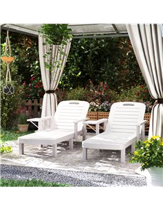 Outsunny Set of 2 Resin Reclining Sun Loungers for Garden, 5 Positions Adjustable Outdoor Chaise Lounge Chairs with Wood Texture 2