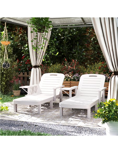 Outsunny Set of 2 Resin Reclining Sun Loungers for Garden, 5 Positions Adjustable Outdoor Chaise Lounge Chairs with Wood Texture - pic 151505 | FastDaddyshop