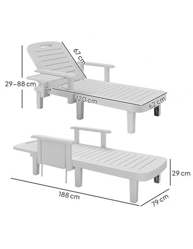 Outsunny Set of 2 Resin Reclining Sun Loungers for Garden, 5 Positions Adjustable Outdoor Chaise Lounge Chairs with Wood Texture