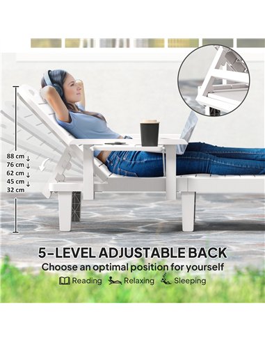 Outsunny Set of 2 Resin Reclining Sun Loungers for Garden, 5 Positions Adjustable Outdoor Chaise Lounge Chairs with Wood Texture