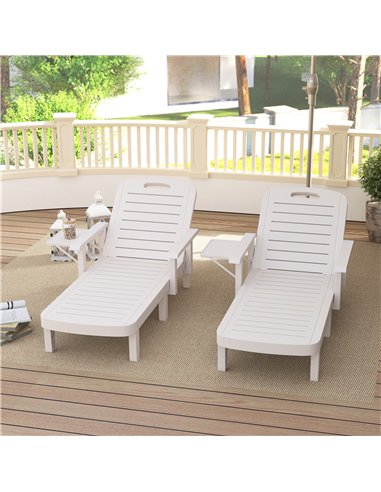 Outsunny Set of 2 Resin Reclining Sun Loungers for Garden, 5 Positions Adjustable Outdoor Chaise Lounge Chairs with Wood Texture