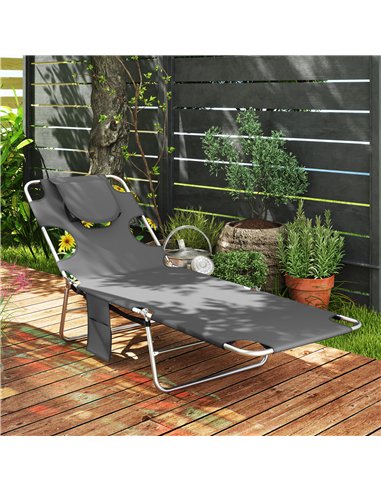 Outsunny Reclining Face Hole Sun Lounger - Dark Grey