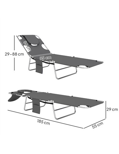 Outsunny Reclining Face Hole Sun Lounger - Dark Grey