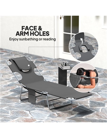 Outsunny Reclining Face Hole Sun Lounger - Dark Grey - pic 151517 | FastDaddyshop