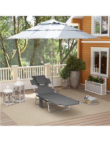 Outsunny Reclining Face Hole Sun Lounger - Dark Grey