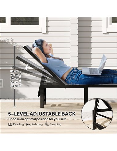 Outsunny Set of Two Reclining Sun Loungers - Grey