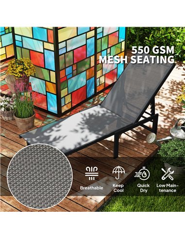 Outsunny Set of Two Reclining Sun Loungers - Grey