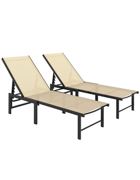 Outsunny Set of Two Reclining Sun Loungers - Khaki - pic 151531 | FastDaddyshop