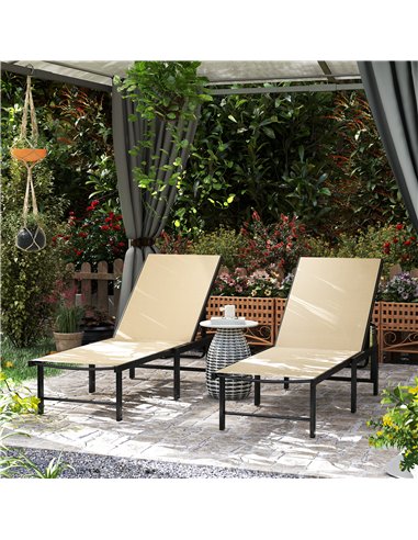 Outsunny Set of Two Reclining Sun Loungers - Khaki